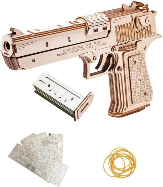 MU Wooden Puzzle for Adult Desert Eagle Wood Rubber Band Gun Defender Building, AK47 Revolver Pistol Toys 3D Metal Puzzles Model Kits, Handgun DIY Kits Xmas Birthday Men Hobby Gifts Desk Decor