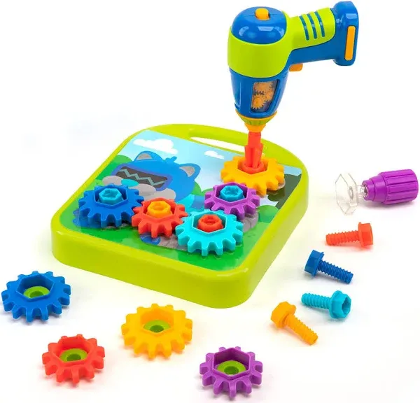 Educational Insights Design & Drill Gears Workshop, 55 Pieces with Electric Toy Drill, STEM Toy, Gift for Kids Ages 3+