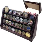 Military Coin Holder Stand 4 Row Solid Wood Display Cabinet