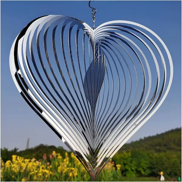 Silver Heart Wind Spinners for Yard and Garden,Stainle<wbr/>ss Steel Wind Chimes 