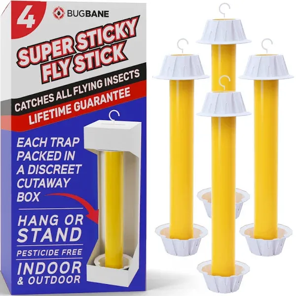 Fly Stick Sticky Fly Traps for Indoors and Outdoor 4pk. Non-Toxic Bait Free. ...