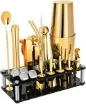 Cocktail Shaker Set with Stand Bar Tools  Whiskey Stones - 23-Piece Kit