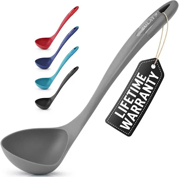 Zulay Soup Ladle Spoon with Comfortable Grip - Cooking and Serving Spoon for Soup, Chili, Gravy, Salad Dressing & Pancake Batter - Large Nylon Scoop & Ladle Spoon Great for Canning and Pouring - Blue