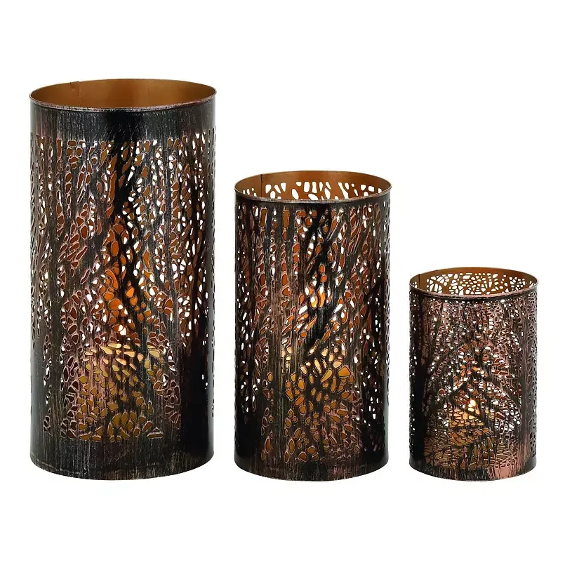 Benzara The Deep Set Of 3 Metal Hurricane Candle Holders