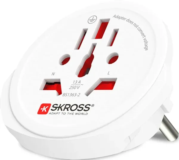 Skross World to Europe Country Travel Adaptor, White