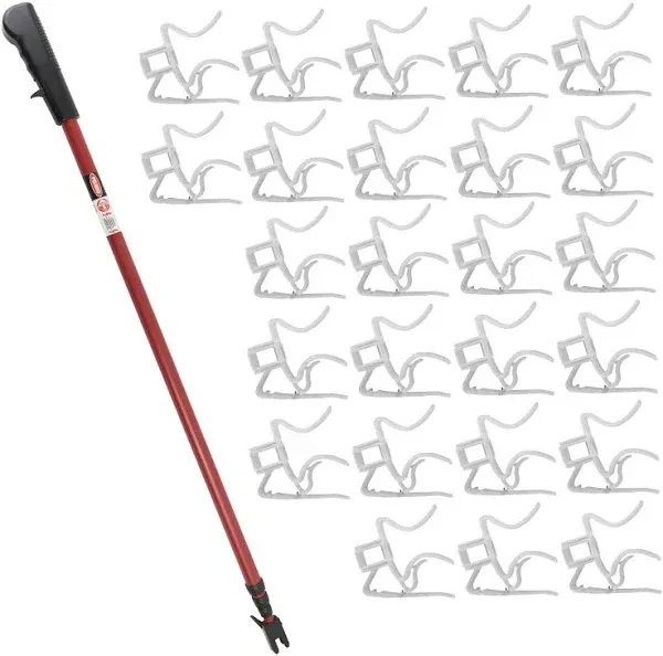 PRO Telescoping Pole with 25 Rapid Release Light Clips for use on Shingles, Gutters, and Eaves - Light Hanging Kit for Christmas Lights and Year Round Decorations (Single Head)