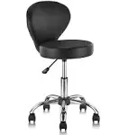 KLASIKA PVC Faux Leather Rolling Swivel Salon Stool Chair with Back Support Adjustable Hydraulic Seat Height 22 in Diameter 15 inch for Office