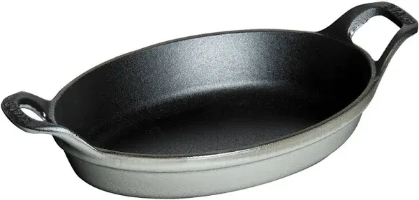 Staub Cast Iron 5.5-inch x 3.8-inch Mini Oval Gratin Baking Dish - Matte Black, Made in France