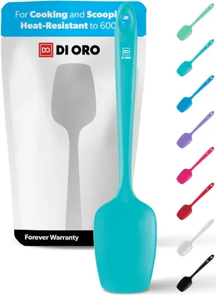 DI ORO Silicone Spoon Spatula - Forever Warranty - 600°F Heat-Resistant Large Silicone Spoonula Scraper - BPA Free Nonstick Cookware Safe Rubber Kitchen Utensil for Baking, Cooking, & Mixing (Teal)