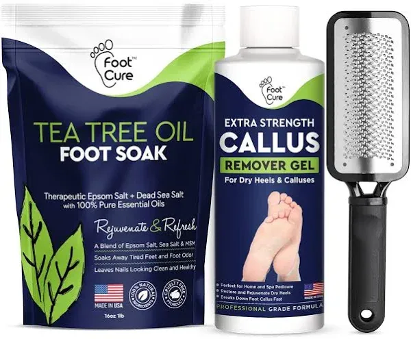 Tea Tree Foot Soak & Callus Remover Gel Kit - Extra Strength Callus Remover Gel & Foot Soak With Epsom Salts For Calluses, Dry Cracked Heels, Toenail - Pedicure for Tired Feet