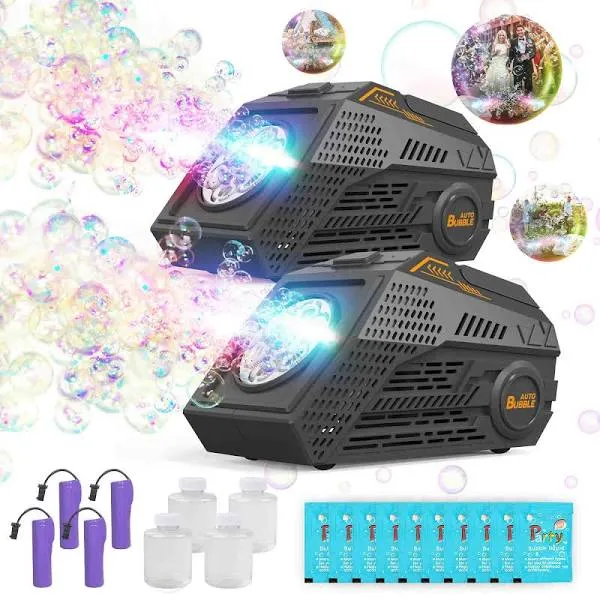 2-Pack Bubble Machine,Automatic Bubble Blower with 4 Rechargeable Batteries 20000+ Big Bubbles Per Minute Toys for Kids Summer Outdoor Birthday Wedding Party(Black+Black)