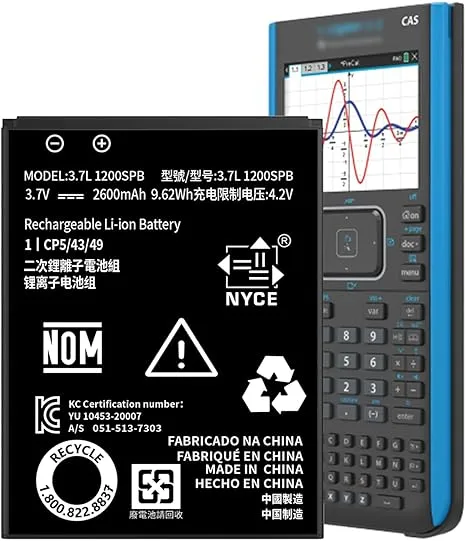 TI-84 Plus CE Battery for Texas Instruments,???????? High Capacity 0 Cycle Li-ion,P11P35-11-N01 Battery,Part No 3.7L1200SPB 3.7V TI-Nspire CX II TI-Nspire CX II CAS