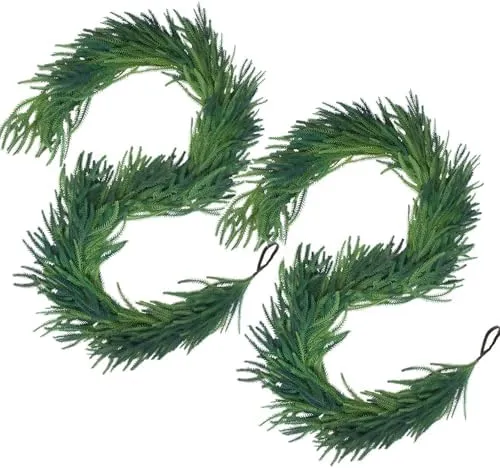 Christmas Garlands Norfolk Pine Garland Faux Greenery Pine Garland for Indoor Outdoor Holiday Decor (2, 9 FT)