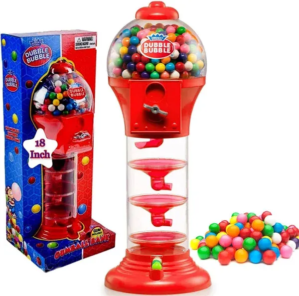 Playo 18" Big Spiral Gumball Machine Toy - Includes Aprox 113 Gum Balls - Kids Dubble Bubble Twirling Style Candy Dispenser - Birthday Parties, Novelties, Party Favors and Supplies (Red, 18")