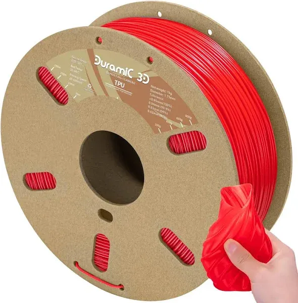 DURAMIC 3D TPU Filament 1.75mm Red, TPU Flexible Filament 95A, Soft TPU 3D Printing Filament, 1kg Spool, Dimensional Accuracy +/- 0.05mm, Red 1 Pack