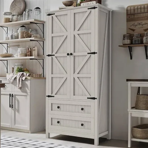 Gracie Oaks Farmhouse Kitchen Pantry Cabinet