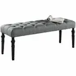 Roundhill Furniture Leviton Fabric Tufted Turned Leg Dining Bench, Gray