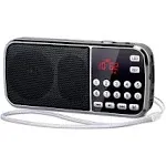 PRUNUS J-189 Bluetooth AM FM Radio, Small Portable Radio - Dual Speaker Heavy Bass, LED Flashlight, Pocket Size, TF Card USB AUX MP3 Player, Rechargeable Battery Operated Small Radio(Black)