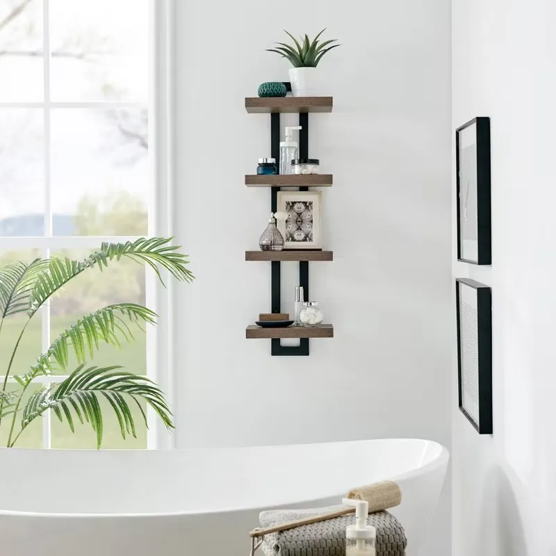 Danya B. 4-Tier Ladder Bracket Floating Wall Shelves - Walnut