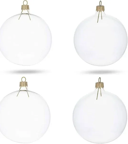 Set of 4 Clear Glass Ball Christmas Ornaments DIY Craft 4 Inches