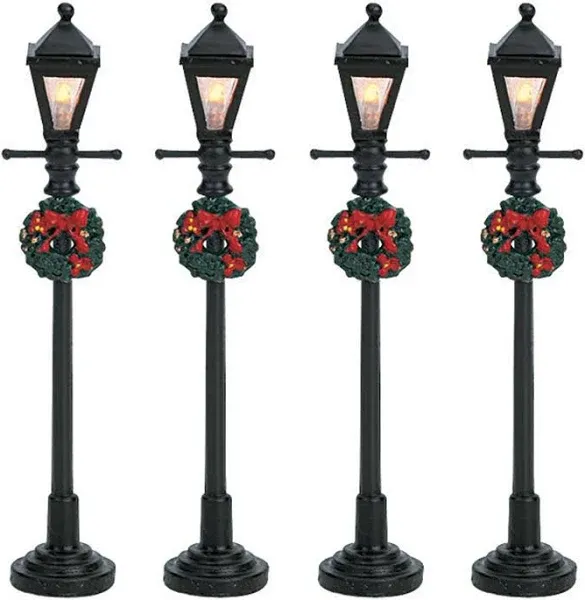 LEMAX Gas Lantern Street Lamp, set of 4, Battery Operated (4.5V) #64498