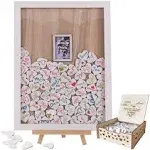 Wedding Guest Book, Drop Top Frame Sign Book w/ 100PCS Wooden Hearts- Rustic Wed