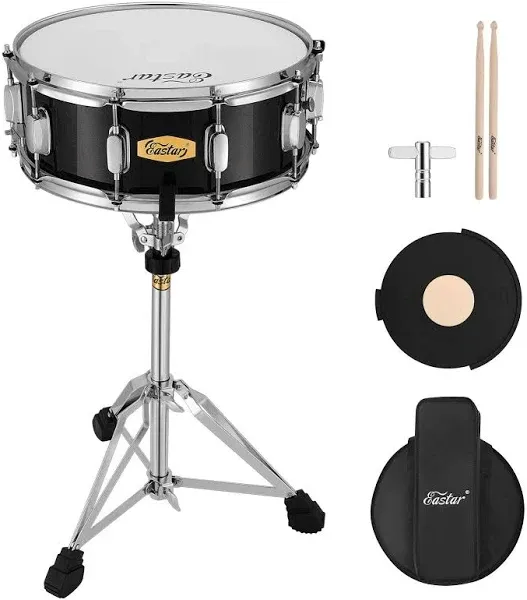 Eastar Snare Drum Set with Drum Sticks,for Beginners with Snare Drum Stand, Mute Pad, Snare Drum Bag, Drum Key, 14"X 5.5",Starry Black