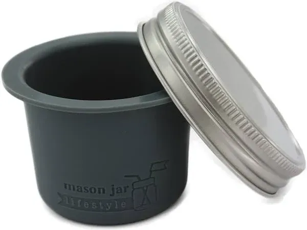 Divider Cup by Mason Jar Lifestyle - For Salads, Dips, and Snacks. Plastic Free Bento Lunch Container(Charcoal Gray, Wide Mouth)