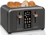 SEEDEEM Toaster 4 Slice, Stainless Toaster LCD Display & Touch Button, 6 Bread Selection, 7 Shade Settings, 1.5''Wide Slots Toaster, Cancel/Defrost/Reheat, Removable Crumb Tray, 1800W, Dark Metallic