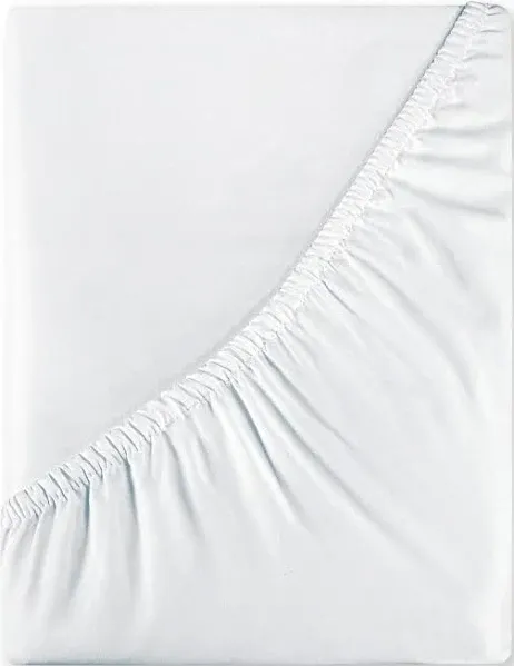 Royale Linens 400 Thread Count 100% American Grown Cotton Fitted Sheet Full Size - All Around Elastic Fitted Sheet - Luxury Sateen Weave - Snug Fit Bottom Sheet Fit Up to 16" (Full, Signature White)