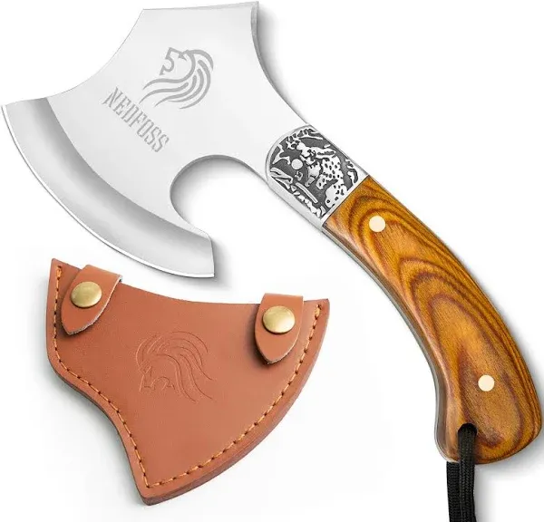 NedFoss Warthog Camping Hatchet Axe, 9" Full Tang Small Axe Camp Hatchet with Leather Sheath, Survival Hatchet with Wood Handle, Tomahawk Axe for Outdoor Backpacking, Bushcraft, Hiking