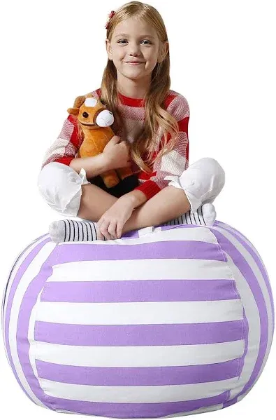 Aubliss Stuffed Animal Bean Bag Storage Chair (Purple/White Striped, Medium (32''))