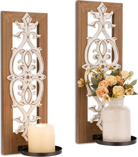 Rustic Wood Candle Sconces