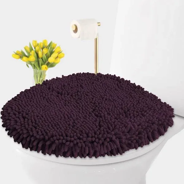 LuxUrux Toilet Lid Cover, Extra-Soft Plush Seat Cloud Washable Shaggy Microfiber Standard Toilet Lid Covers for Bathroom Machine Wash & Dry. (18x18 inches, Plum)