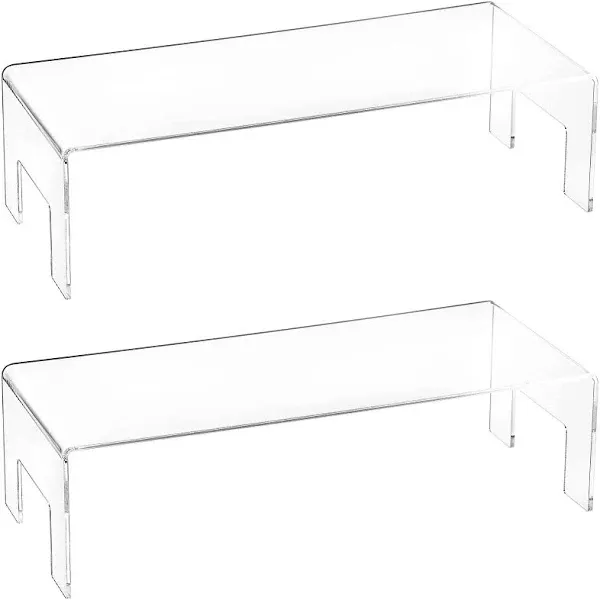 Frcctre 2 Pack Clear Acrylic Display Risers, 5mm Thick Acrylic Display Stand Showcase Fixtures for Jewelry, Acrylic Display Shelf for Dessert Cupcake Candy Toys Figures Cosmetics - 12"x5"x3.3"