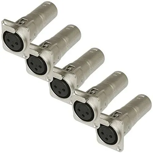 5 Pack: XLR Male to XLR Female Pass Through Connector Adapter Jack for D Panel Mount