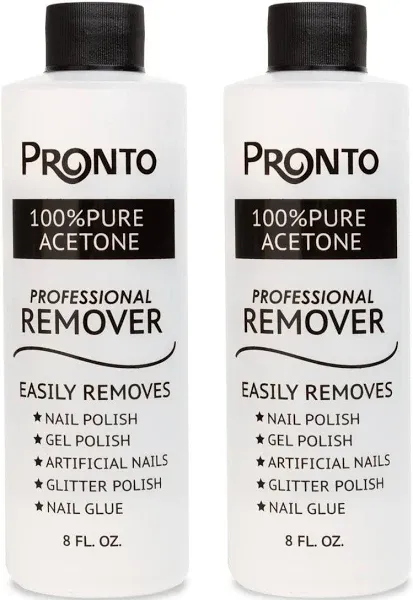 Pronto 100% Acetone Gel Nail Polish Remover for Nails | Acetone Nail Polish Remover & Gel Remover For Nails, Glue, Gel, Acrylic & Dip | 8 Fl oz (Pack of 2)