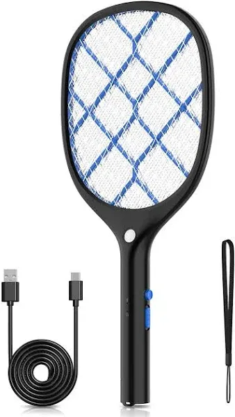 YISSVIC Electric Fly Swatter Bug Zapper Racket Rechargeable Mosquitos Killer with LED Light for Indoor Outdoor Home Office Backyard Patio Camping