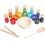 Montessori Balls in Cups Wooden Peg Dolls in Cups, Toddler Color Sorting Toys and Matching Game, Preschool Learning Activities Educational Fine