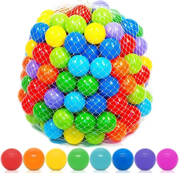 Playz 50 Soft Plastic Mini Play Balls w/ 8 Vibrant Colors - Crush Proof, No Non