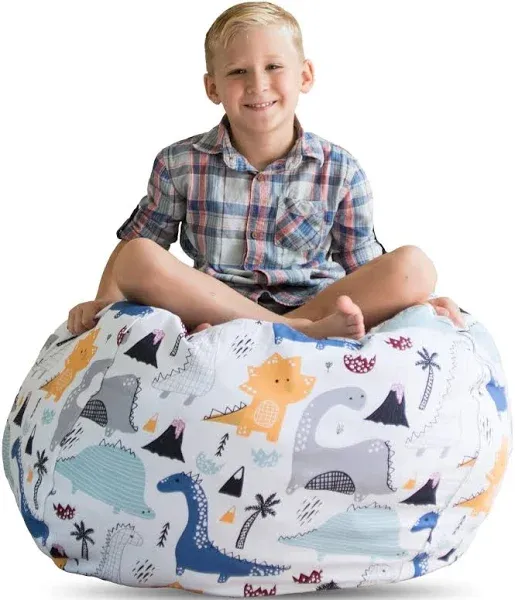 Creative QT Stuff ’n Sit Large 33’’ Bean Bag Storage Cover for Stuffed Animals & Toys, Giant Beanbag Chair for Plush, Toddler & Kids Rooms Bedroom Organizer for Christmas, Dinosaur