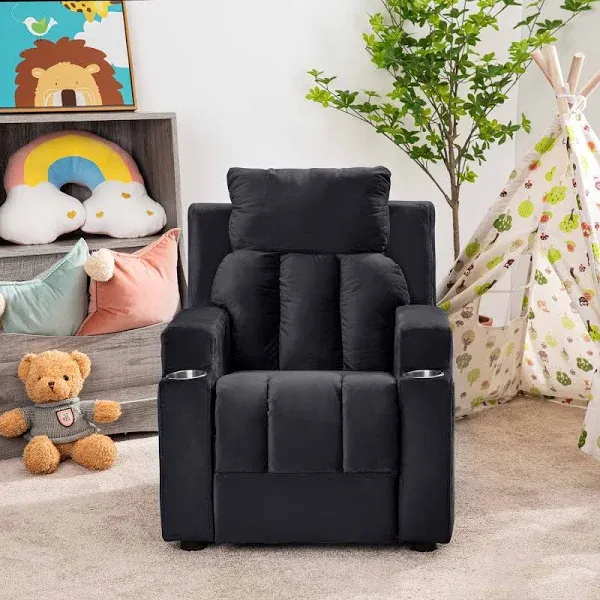 HOMESTOCK Magic Seats for Superheroes and Princesses, Deluxe Kids Recliner, 2-Cup Holders, Push Back Toddler Recliner in Black 55466HD