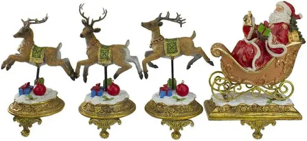 9.5"" Santa & Reindeer Christmas Stocking Holder Set By Northlight in Gold | Michaels®