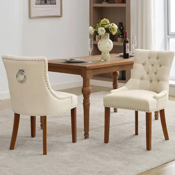 COLAMY Button Tufted Dining Chairs Set Parsons Upholstered Fabric Dining Room Chairs Kitchen Chairs with Wood Legs and Padded Seat