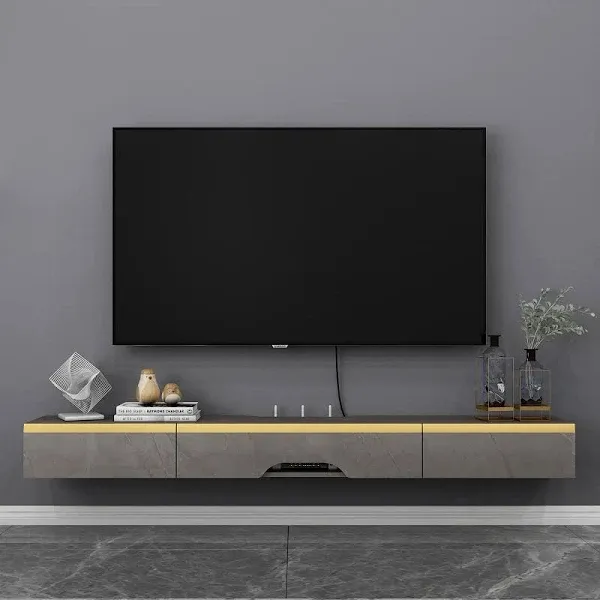 Pmnianhua Floating TV Stand with 3 Doors, 47'' Wall Mounted TV Console,TV Wall Unit,Under TV Entertainment Media Shelf with Storage for Bedroom Living Room(Dark Gray)