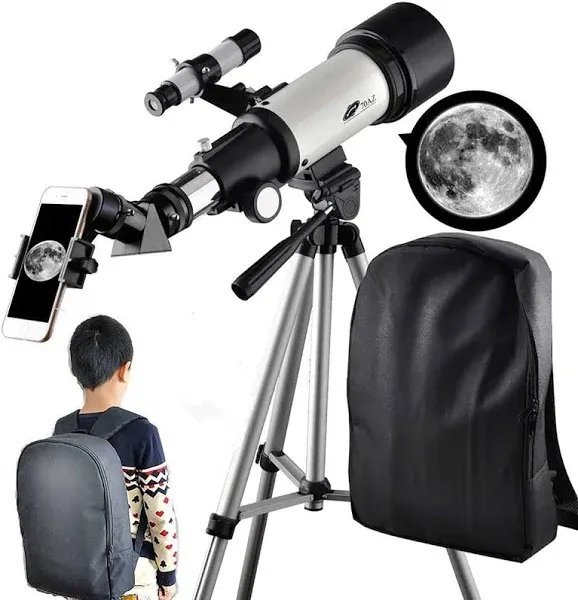 Telescopes for Adults 70mm Aperture 400mm AZ Mount, Astronomical Refractor Portable Telescope for Kids and Beginners with Backpack to Travel and View Moon White