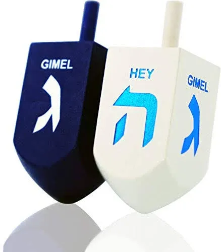 The Dreidel Company Let's Play The Hanukkah Game Extra Large Blue & White Wood Dreidels 2-Pack XL