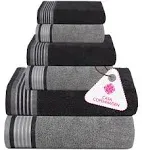 Casa Copenhagen Designed in Denmark 550 GSM 2 Large Bath Towels 2 Large Hand Towels 2 Washcloths, Super Soft Egyptian Cotton 6 Towels Set for Bathroo