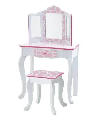 Teamson Kids Fashion Prints Vanity Set with Mirror, Pink/White