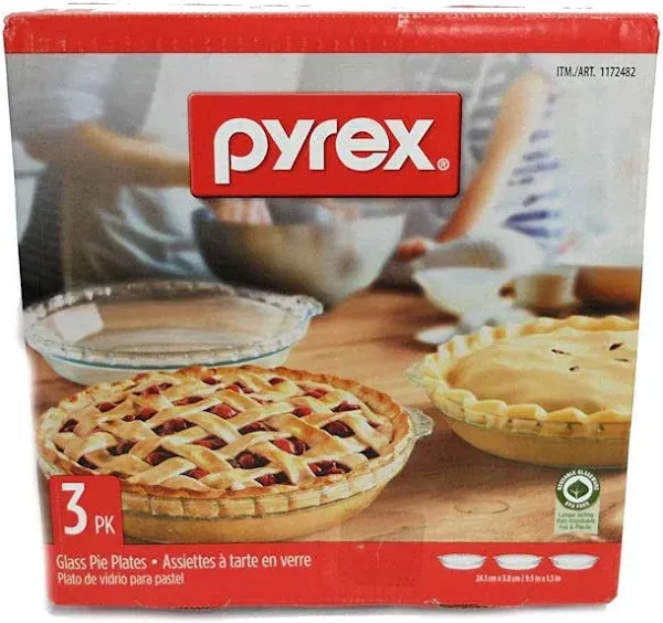 Pyrex 3-Pack Easy Grab Glass Pie Plate, 9.5-Inch